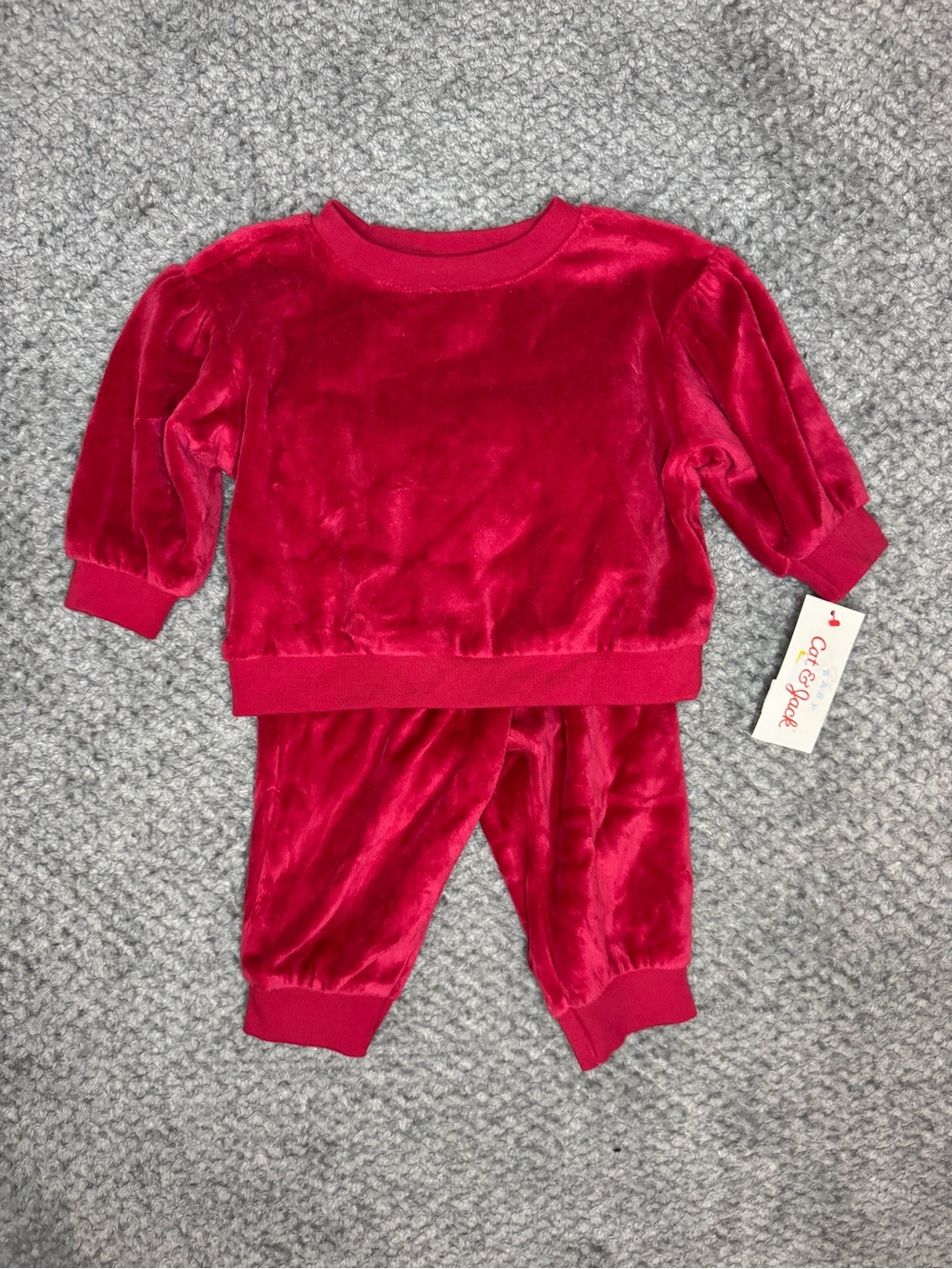 Cat & Jack Baby Girls 2pc Cozy Holiday Top & Pants Outfit Set - Red 3-6M NWT